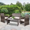 Set of 4 Outdoor Lounge Setting Rattan Patio Wicker Dining Set – Grey and Beige, Without Storage Cover