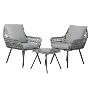 3PC Outdoor Furniture Bistro Set Lounge Setting Chairs Table Patio Grey