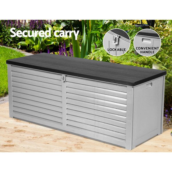 Outdoor Storage Box Container Garden Toy Indoor Tool Chest Sheds – Dark Grey and Black, 390 L