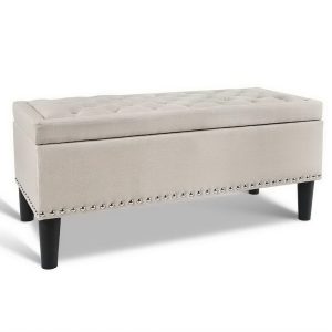 Storage Ottoman Blanket Box Linen Fabric Chest Foot Stool Toy Bench