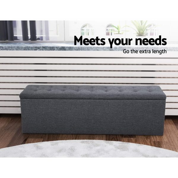 Storage Ottoman Blanket Box Linen Foot Stool Rest Chest Couch – Dark Grey