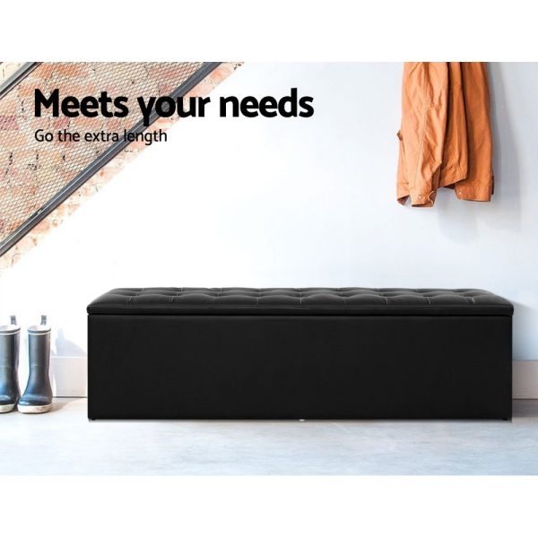 Storage Ottoman Blanket Box Linen Foot Stool Rest Chest Couch – Black