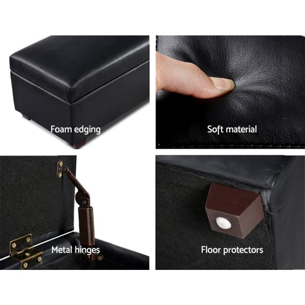 Storage Ottoman Blanket Box 80cm Leather Black