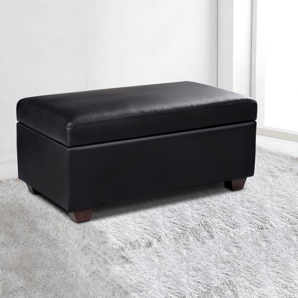 Storage Ottoman Blanket Box 80cm Leather Black