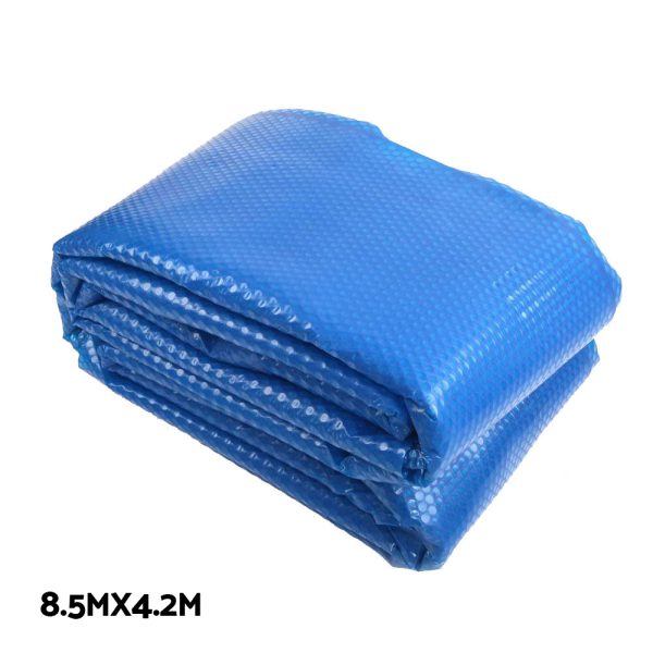 Aquabuddy Pool Cover 500 Micron 8.5×4.2m Silver Swimming Pool Solar Blanket 5.5m Blue Roller