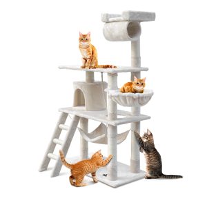 Cat Tree 141cm Trees Scratching Post Scratcher Tower Condo House Furniture Wood – Beige