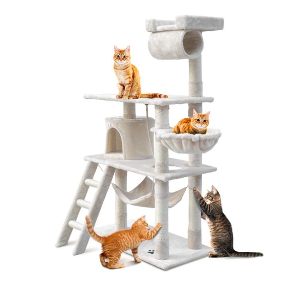 Cat Tree 141cm Trees Scratching Post Scratcher Tower Condo House Furniture Wood – Beige