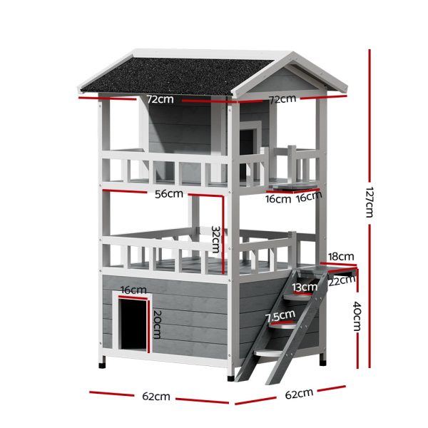 Cat House Outdoor Shelter 72cm x 72cm x 127cm Rabbit Hutch Wooden Condo Small Dog Pet Houses Enclosure