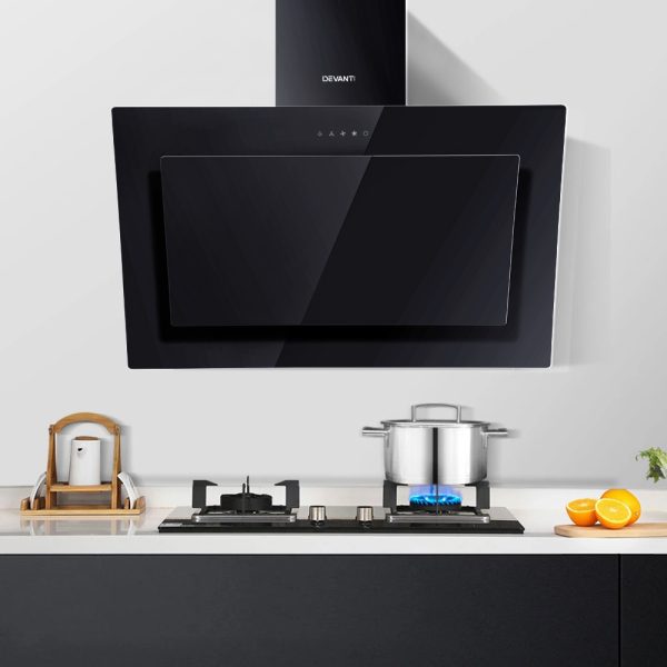 900mm Range Hood 90cm Rangehood Glass Black