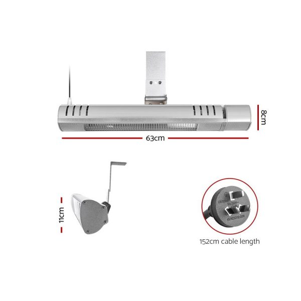 Electric Infrared Strip Heater Radiant Heaters Reamote control – Silver, 2000 W