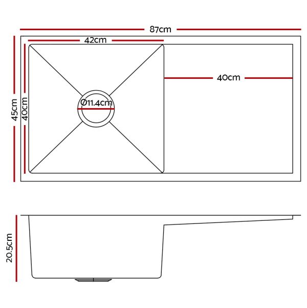 Stainless Steel Kitchen Sink Under/Top/Flush Mount Silver – 87x45x20.5 cm