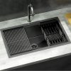 Kitchen Sink 70X45CM Stainless Steel Single Bowl Drain Rack Basket Black