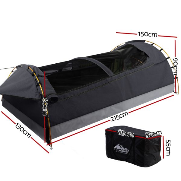 Double Swag Camping Swags Canvas Tent Deluxe – Dark Grey