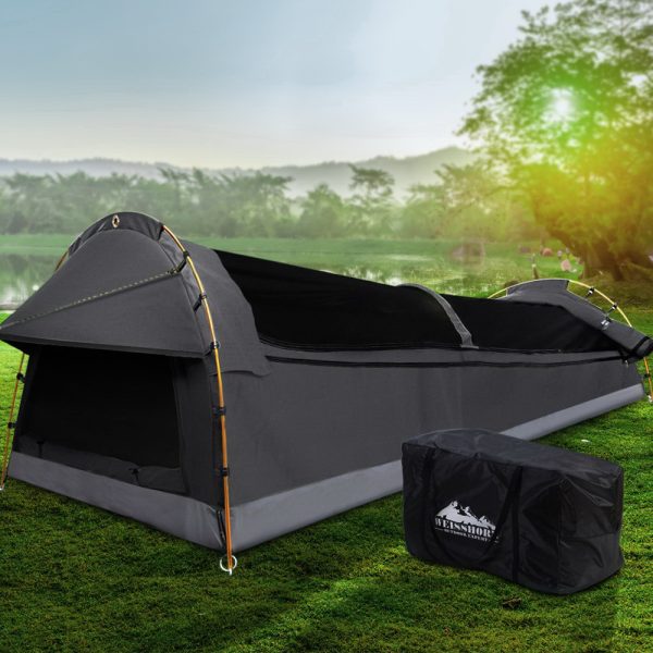 Double Swag Camping Swags Canvas Tent Deluxe – Dark Grey