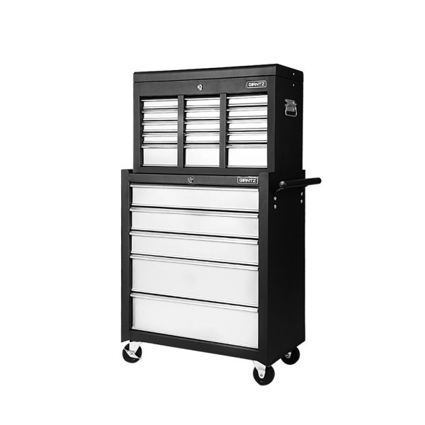 14 Drawers Toolbox Chest Cabinet Mechanic Trolley Garage Tool Storage Box – Black and Silver