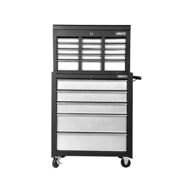 14 Drawers Toolbox Chest Cabinet Mechanic Trolley Garage Tool Storage Box – Black and Silver