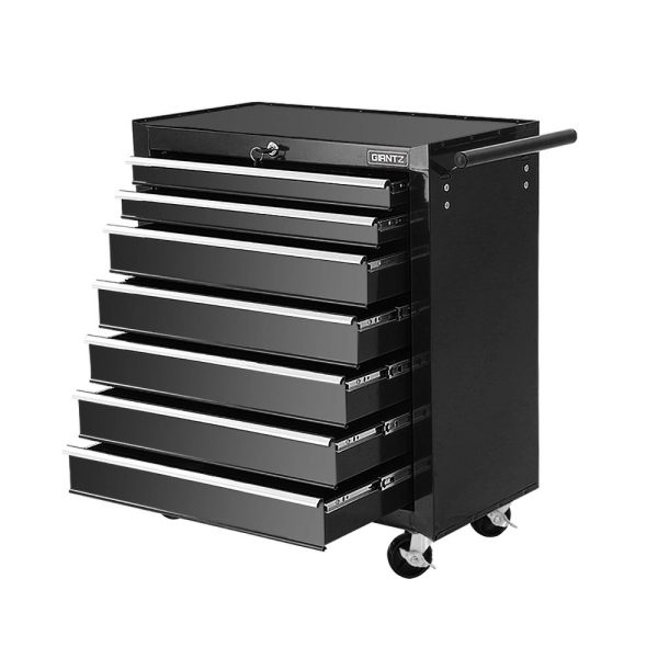 Tool Chest and Trolley Box Cabinet 7 Drawers Cart Garage Storage – Black