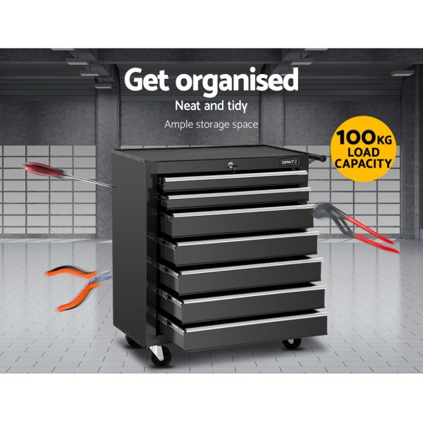 Tool Chest and Trolley Box Cabinet 7 Drawers Cart Garage Storage – Black