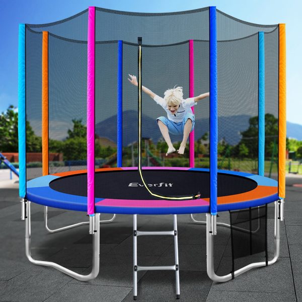 Trampoline Round Trampolines Kids Safety Net Enclosure Pad Outdoor Gift Multi-coloured – 10ft