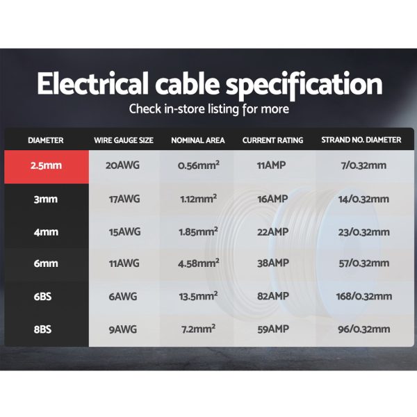 2.5MM Electrical Cable Twin Core Extension Wire Car Solar Panel 450V – 30M