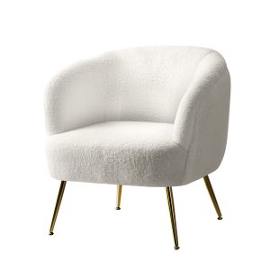 Armchair Lounge Chair Accent Chairs Arm Armchairs Sherpa Boucle – White