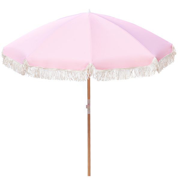 Outdoors Beach Umbrella Portable 2 Metre Fringed Garden Sun Shade Shelter – Dusty Rose