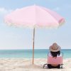 Outdoors Beach Umbrella Portable 2 Metre Fringed Garden Sun Shade Shelter – Dusty Rose