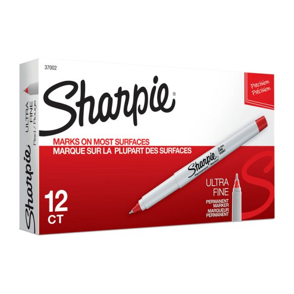 SHARPIE Ultra Fine Point Permanent Marker Box of 12 – Red