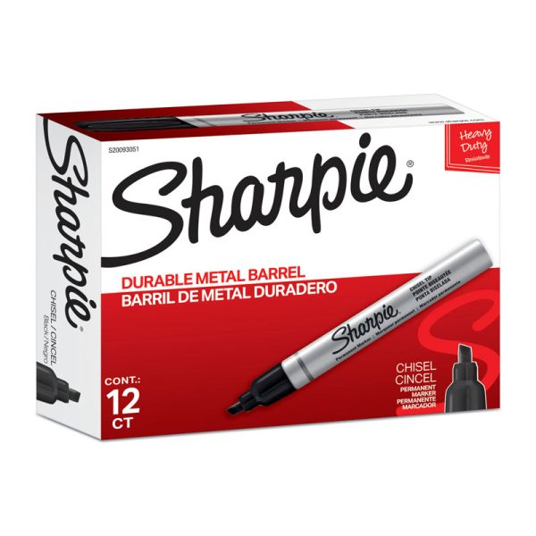 SHARPIE Metal Finish Permanent Marker Chisel Tip Black Box of 12