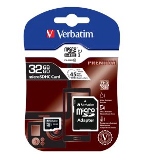 VERBATIM Micro SDHC (Class 10) with Adaptor Up to 45MB/Sec 300X read speed – 32GB