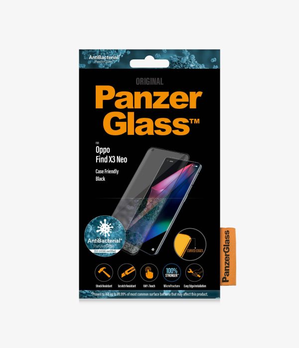 PANZER GLASS OPPO Find X3 Neo – (7076), Antibacterial glass, Protects the entire screen, Crystal clear, Resistant to scratches and bacteria, 100% touch