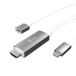 J5create JCC155G USB-C to 4K HDMI Cable With PD100W Pass-Through USB-C Female port enable syou to connect and charge device