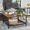 Robust Coffee Table Steel Frame and Mesh Storage Shelf,  Rustic Brown and Black