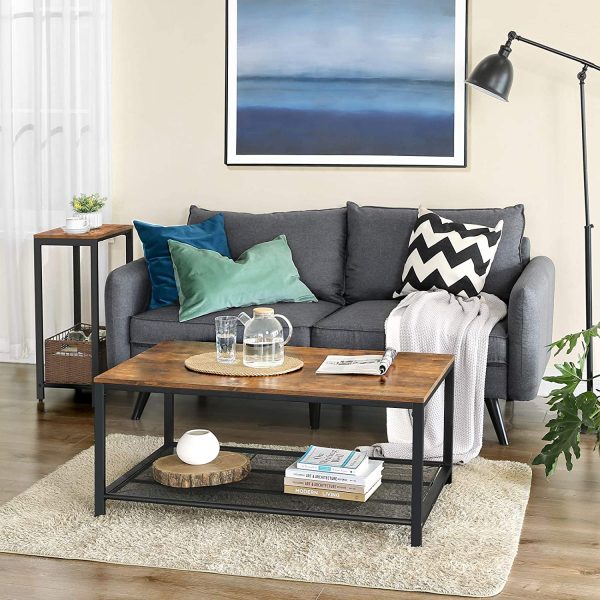 Rustic Brown Side Table with Mesh Shelf