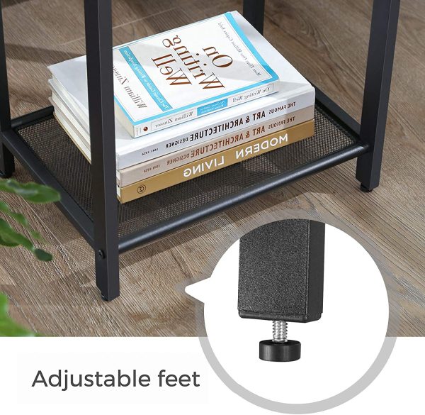 Rustic Brown Side Table with Mesh Shelf