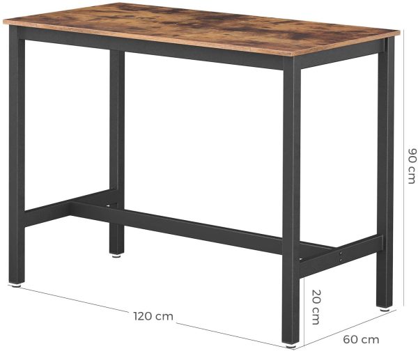 Bar Table with Solid Metal Frame and Wood Look, 120 x 60 x 90 cm