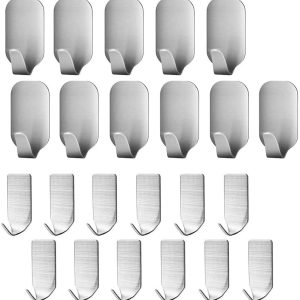 23 Pieces Stainless Steel Waterproof Self Adhesive Dual Wall Hooks for Bathroom, Bedroom and Kitchen