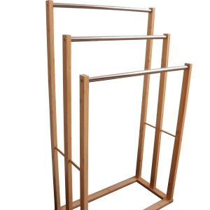 Bamboo Towel Bar Metal Holder Rack 3-Tier Freestanding for Bathroom and Bedroom