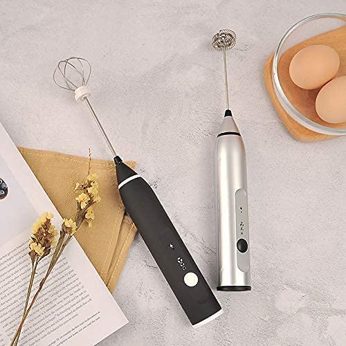 Rechargeable Electric Milk Frother Handheld (3 Speeds) – Silver