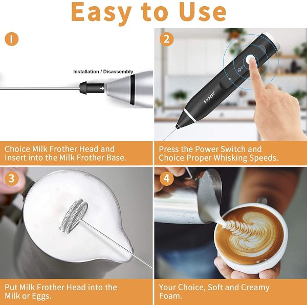 Rechargeable Electric Milk Frother Handheld (3 Speeds) – Silver