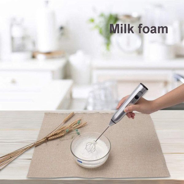 Rechargeable Electric Milk Frother Handheld (3 Speeds) – Silver