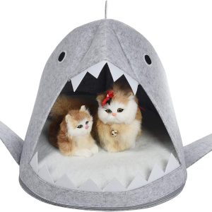 Shark Shape Pet Cave Bed for Cats andSmall Dogs 45 x 45 x 38 cm (Light Grey)