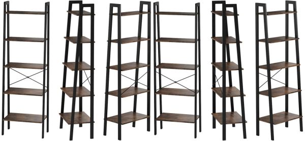 5 Tiers A-shaped Ladder Storage Shelf, Rustic, Brown