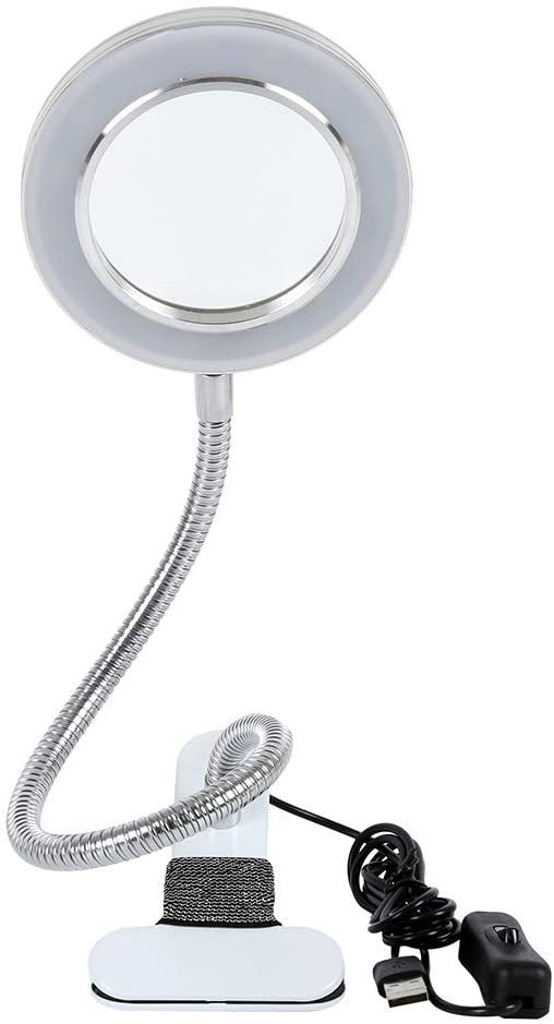 Lighting LED 8X Magnifying Lamp with Metal Clamp 360° Flexible Gooseneck and USB Plug Design for Tattoo, Manicure and Reading