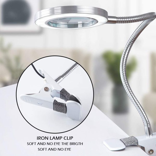 Lighting LED 8X Magnifying Lamp with Metal Clamp 360° Flexible Gooseneck and USB Plug Design for Tattoo, Manicure and Reading