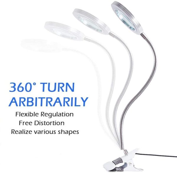 Lighting LED 8X Magnifying Lamp with Metal Clamp 360° Flexible Gooseneck and USB Plug Design for Tattoo, Manicure and Reading