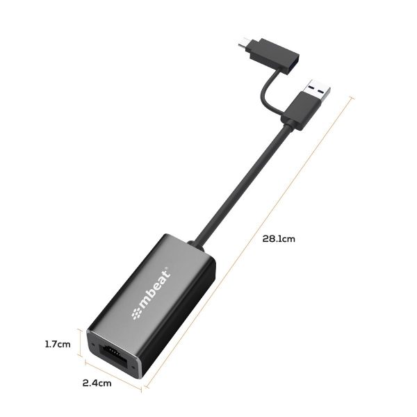 2-in-1 USB 3.1 Gigabit LAN Adapter with USB-C Converter