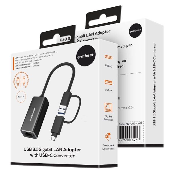 2-in-1 USB 3.1 Gigabit LAN Adapter with USB-C Converter