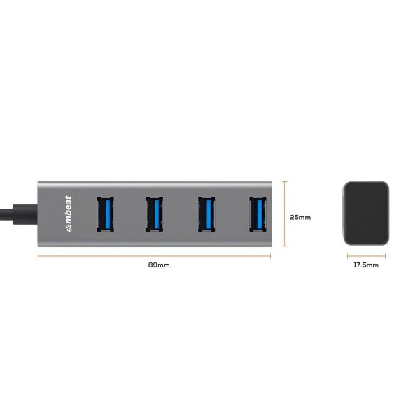 mbeat 4-Port USB 3.0 Hub with 2-in-1 USB 3.0 & USB-C Converter – 4-Port USB