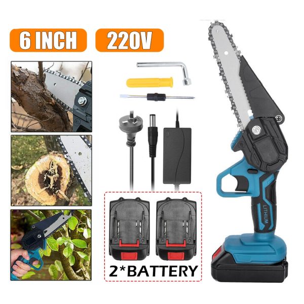 6″ Mini Cordless Electric Chainsaw 2X Battery Powered Wood Cutter Rechargeable